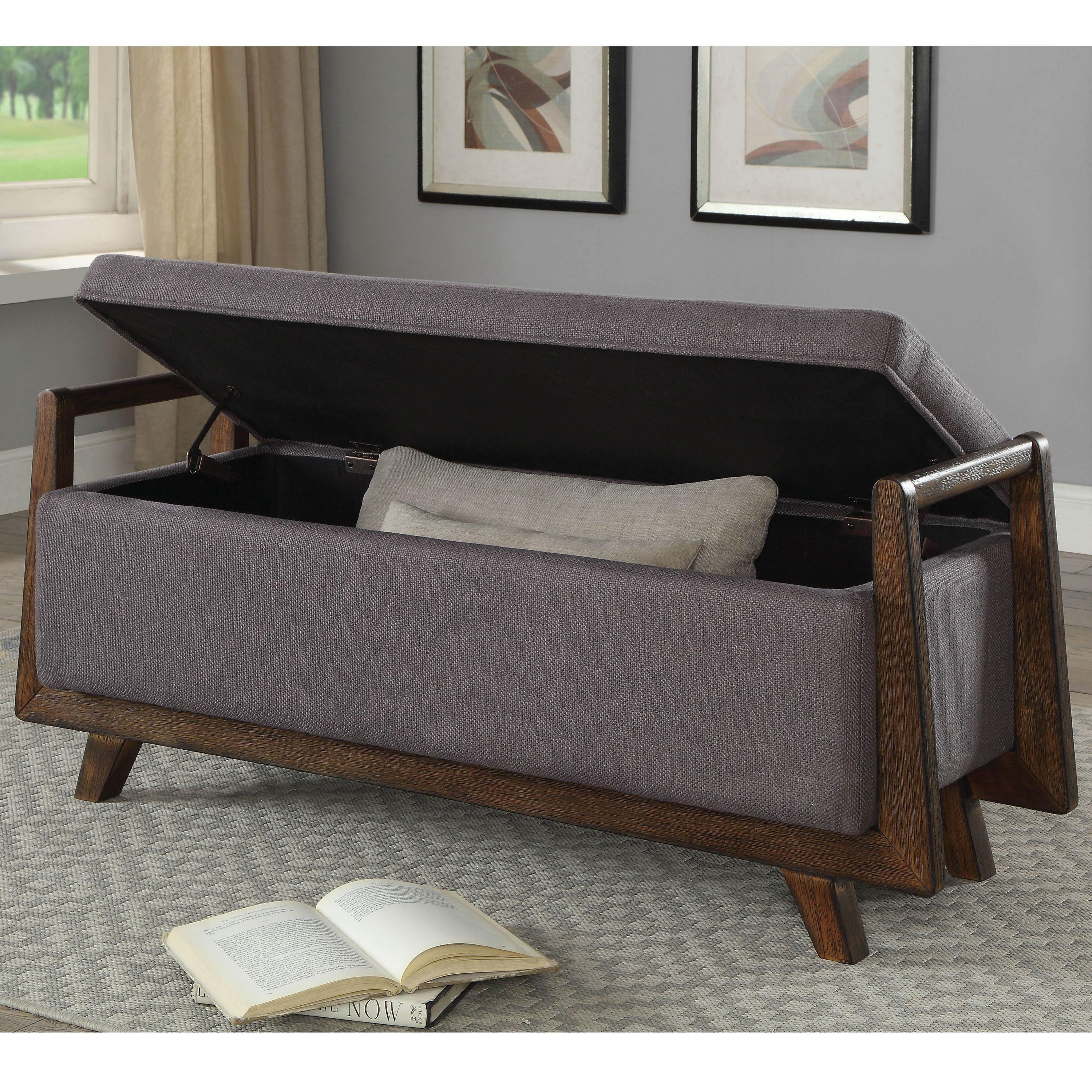 Furniture Of America Kito Mid Century Fabric Storage Bench Walmart Com Walmart Com