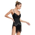 thumbnail image 3 of Rswnyirn Robe Latine en Strass pour Femmes Costume de Bal à Franges Salsa de Danse Tango Justaucorps Noir S, 3 of 6