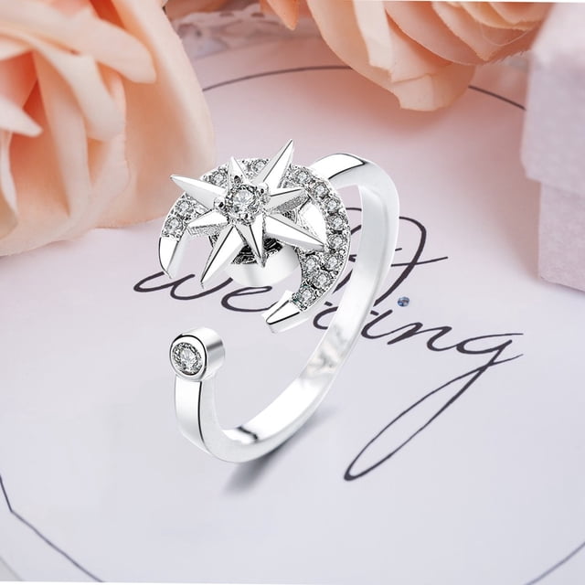 Versatile Rotatable Adjustable Anxiety Relieving Pressure Relieving Silver Plated Zircon Ring for Finger