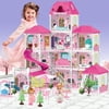 Flooyes Dollhouse, Doll House Playset for Girls with 4-Story 12 Rooms Playhouse with 2 Dolls Toy Figures, Gift for girls Ages 3 and Up