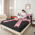 thumbnail image 4 of Homewish Kids Teens Pink Ribbon Bowknot 4 Pieces Queen Sheet Sets,Dreamy Princess Ultra Soft Flat Sheet,Bling Glitter Queen Fitted Sheet,Lightweight Room Decor, 4 of 7