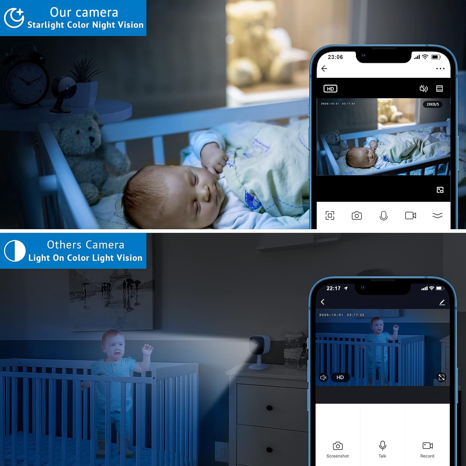 2 Pack 4MP Cameras for Home Security Indoor,Home Security Cameras for Baby/Elder/Pet/Nanny,Baby Cam Starlight Sensor Color Night Vision,US Cloud Service,Works with Alexa,iOS & Android & Web Access