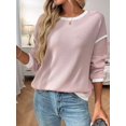 thumbnail image 3 of Women'S 2025 Fall Crew Neck Long Sleeve Oversized Color Block Sweaters Ribbed Knit Side Slit Pullover Pink XXL, 3 of 8