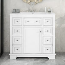 36" Freestanding White Bathroom Vanity with Ceramic Sink