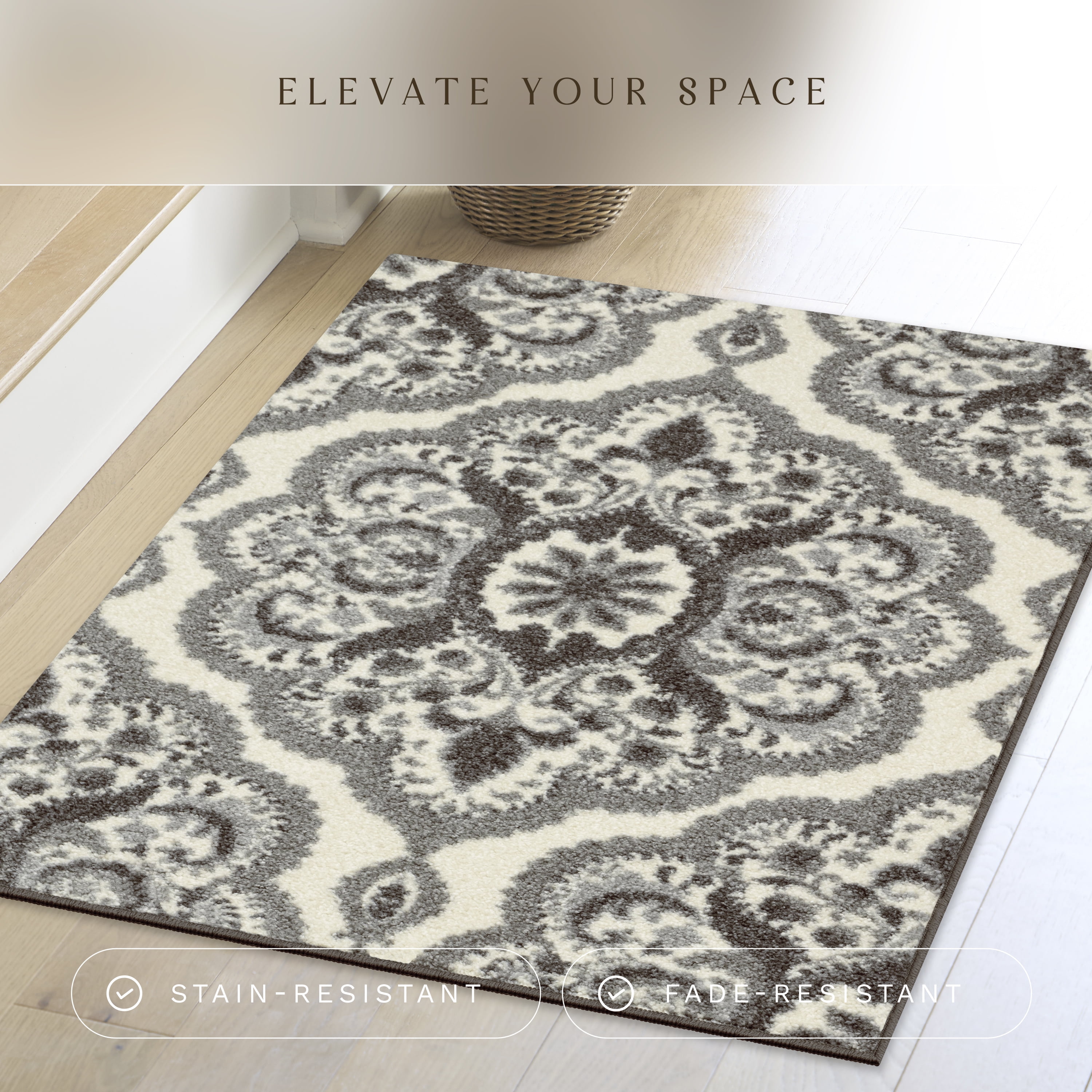 Maples Rugs Vivian Transitional Medallion Grey Washable Entryway Area Rug, 2'6 x 3'10