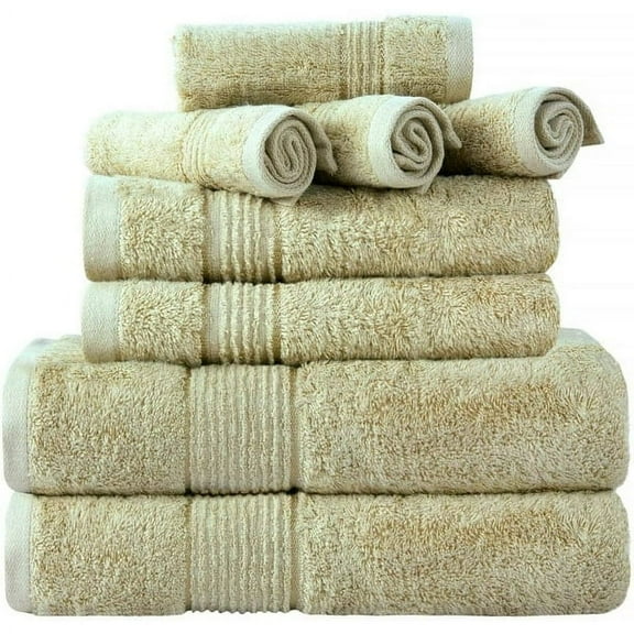Prime Collections Ultra Soft Luxury Bamboo Cotton Bath Towel Set 8 Piece Towels 600 GSM 2 Bath Towels 2 Hand Towels and 4 Washcloths