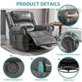 thumbnail image 5 of MEETWARM Massage Swivel Rocker Recliner, Manual Glider Rocking Recliner Chair with Heat and Vibration, 360°Swivel Lounge Reclining Chair with Remote Control/USB Ports for Living Room(Gray), 5 of 7