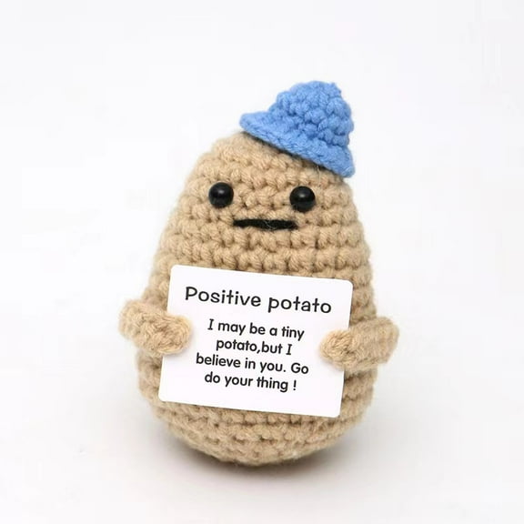 Handmade Mini Funny Positive Potato,Knitted Doll with Positive Card for Cheer Up Gifts and Party Decorations, Cute Positive Potato Crochet Doll for Birthday Gifts
