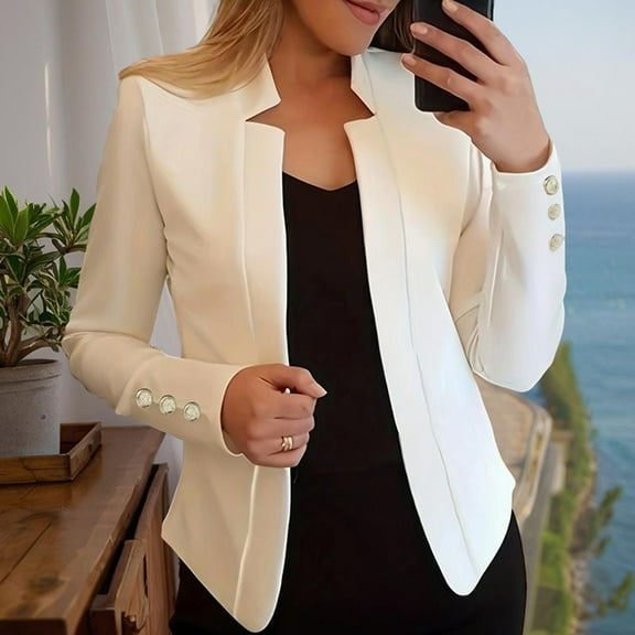 MORTTIC Women's Solid Color Open Front Blazer - Casual Long Sleeve Knit Blazer for Office & Work, Stretch Comfort Fit