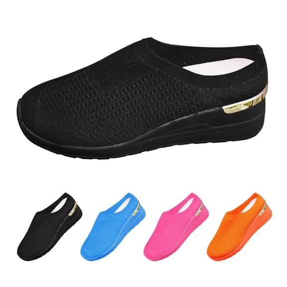 RotHome Women's Orthopedic Mule Clogs, Knit Breathable Slip-On Platform Sneakers with Arch Support, Comfortable Garden Walking Shoes for Daily Wear