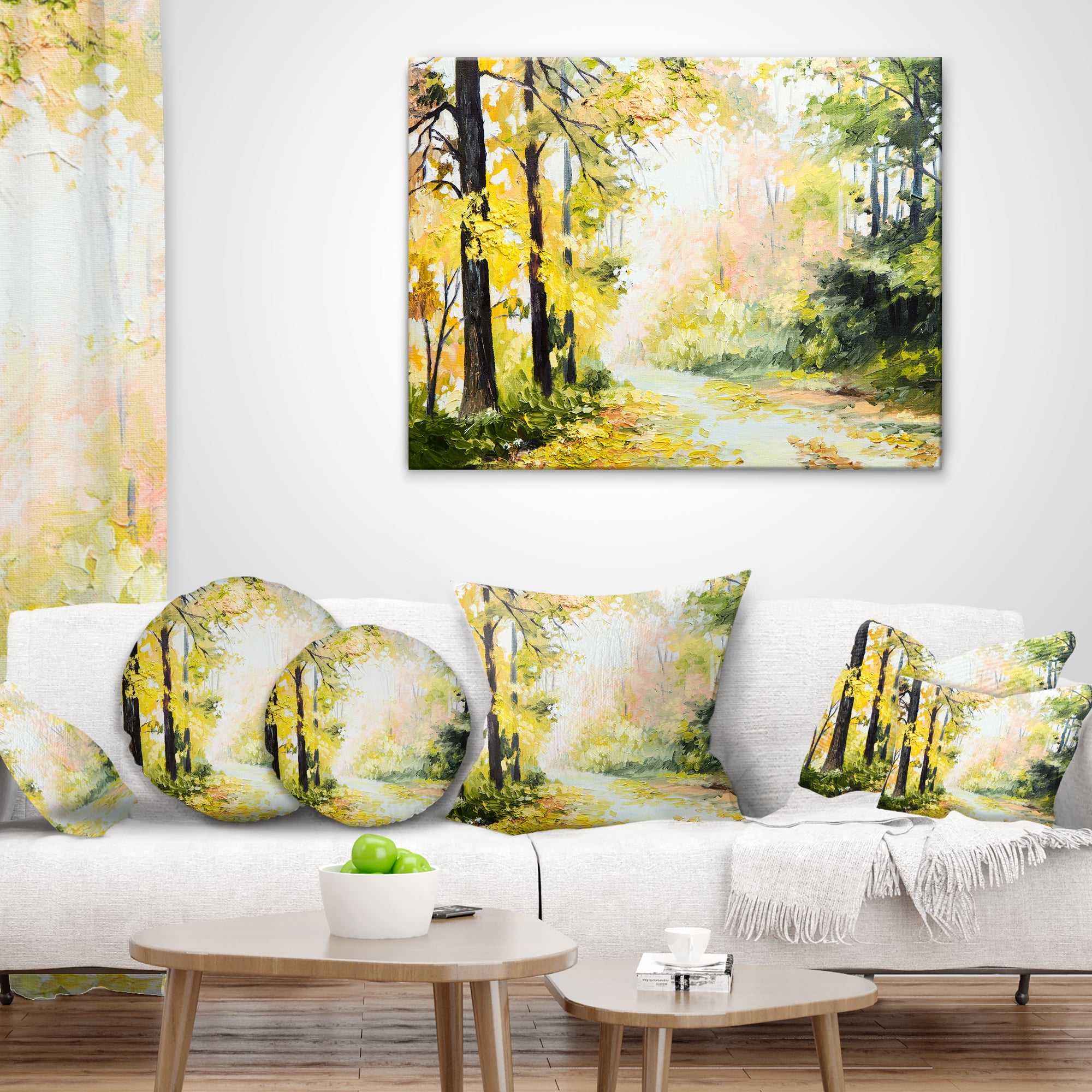 Designart Road in Colorful Forest - Landscape Printed Throw Pillow - 18x18