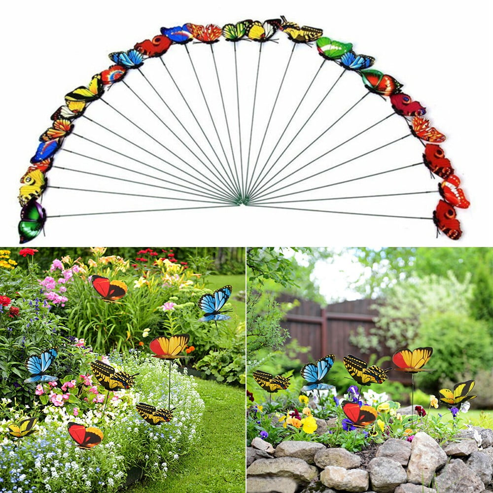 24Pcs Planter Flying Butterfly Stakes Wings Vibrating Yard Garden Red Purple 
