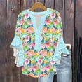 thumbnail image 2 of Ladies Tops, New Arrivals Floral Blouses for Women Casual Loose 3/4 Sleeve Tops Functional Button Front V-Neck T-Shirt Trendy 2025 Spring Fashion Outfits, MR-30, L, 2 of 5