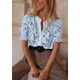 thumbnail image 5 of Blusa PRETTYGARDEN de encaje de manga corta para mujer, azul claro, 5 of 6