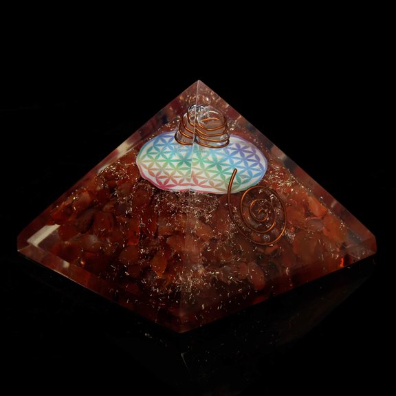 Carnelian Flower of Life Crystal Orgone Pyramid EMF Protection Meditation Energy Generator