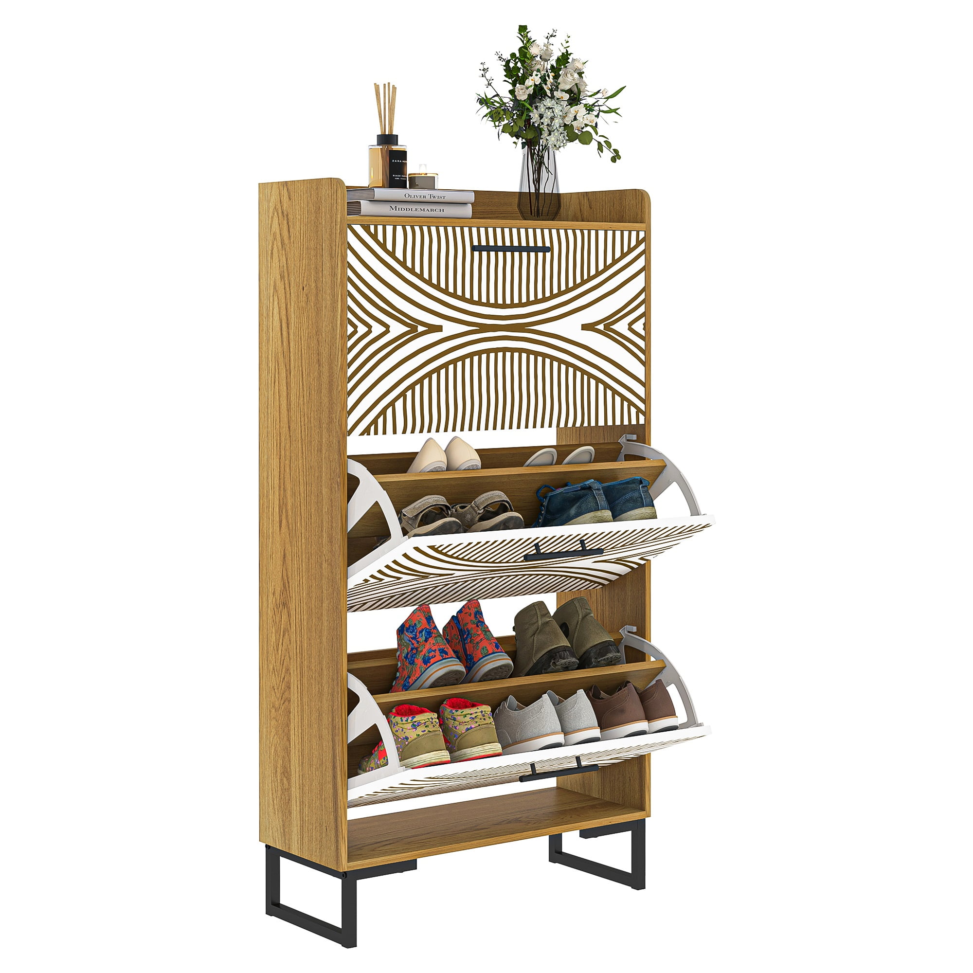 YYAo Entryway Shoe Cabinet, Shoes Storage Organizer Narrow Shoe Storage Rack with Flip Doors, Tipping Bucket Shoe Cabinet for Closet, Living Room, Brown YYAo Entryway Shoe Cabinet, Shoes Storage Organizer Narrow Shoe Storage Rack with Flip Doors, Tipping Bucket Shoe Cabinet for Closet, Living Room, Brown