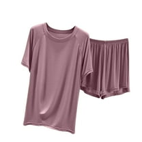 cfhntfmh Summer Pajama Set for Women Short Sleeve Tops Wide Leg Shorts Ribbed Homewear 2 Piece Outfit