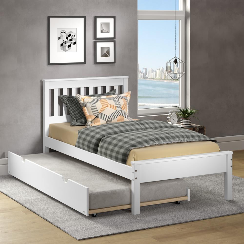 Donco Kids Contempo Mission Twin Bed with Twin Trundle, Twin, White