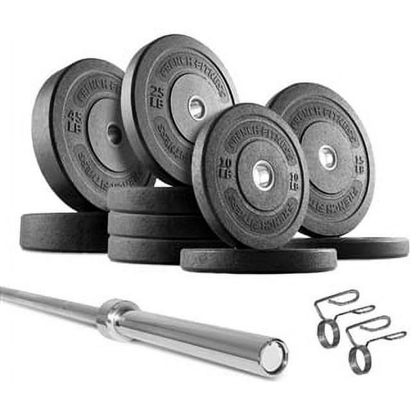 French Fitness Bumper Plates Set w/7 ft Olympic Bar 285 lbs (New)