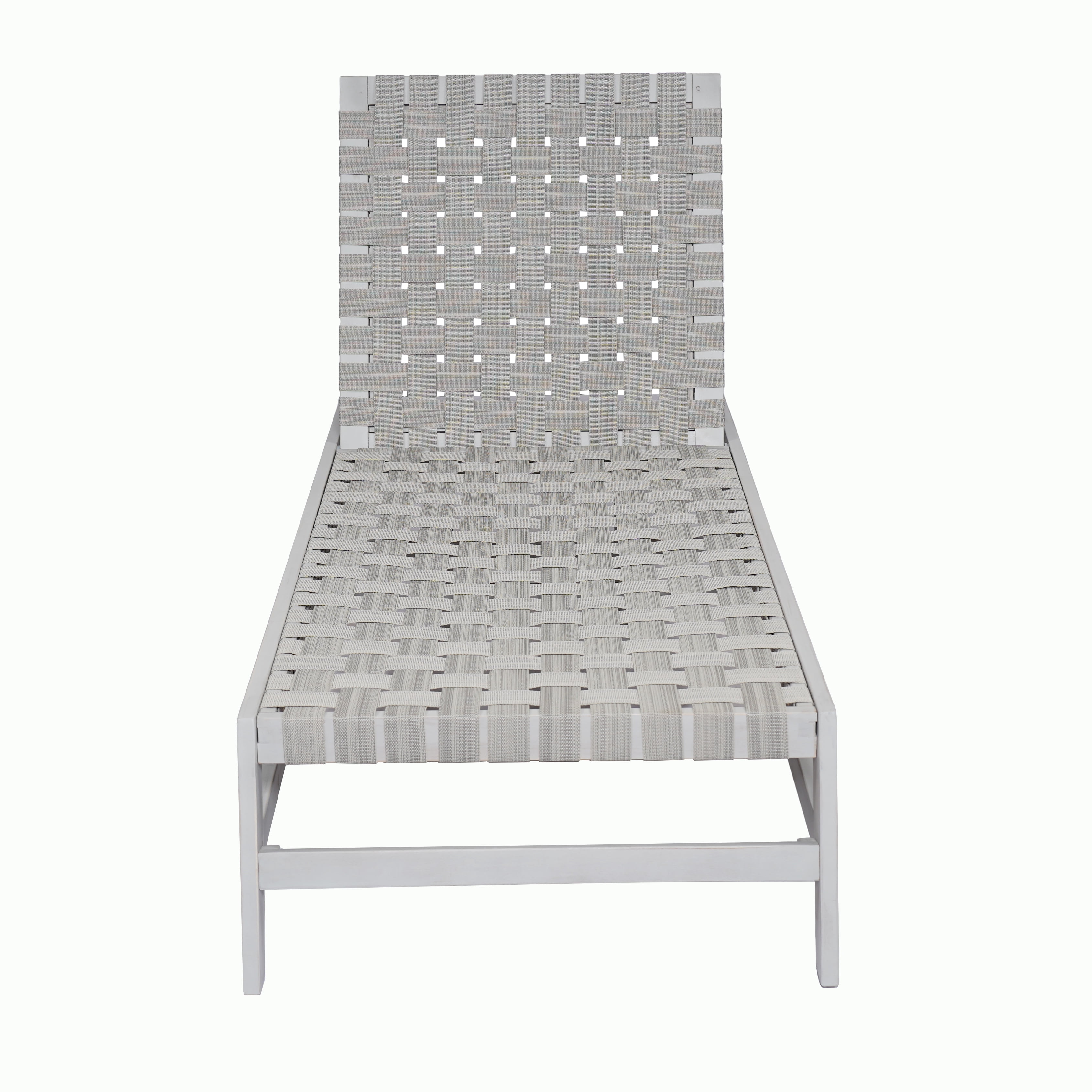 Outdoor Adjustable Acacia Wood Rope Chaise Lounge for Poolside Deck Garden, Gray