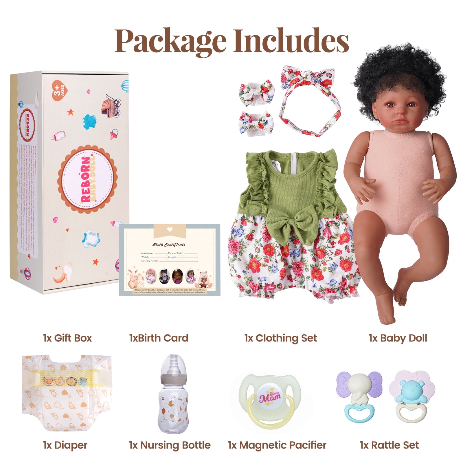 BABESIDE Reborn Dolls Black -20Inch -Soft cloth Body & Curls -Dolls African American Dolls Cloth Body with Gift Box for Kids