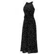 thumbnail image 4 of Maxi Vestido Con Cinturón Una Línea De Vestido Con Cuello Halter Estampado De Puntos Para Playas Para Mujer ANGGREK Ropa, 4 of 6