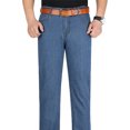 thumbnail image 3 of Pantalones casuales rectos para hombre, con bolsillos elásticos, pantalones rectos para caballeros de negocios, azul gris 34, 3 of 12