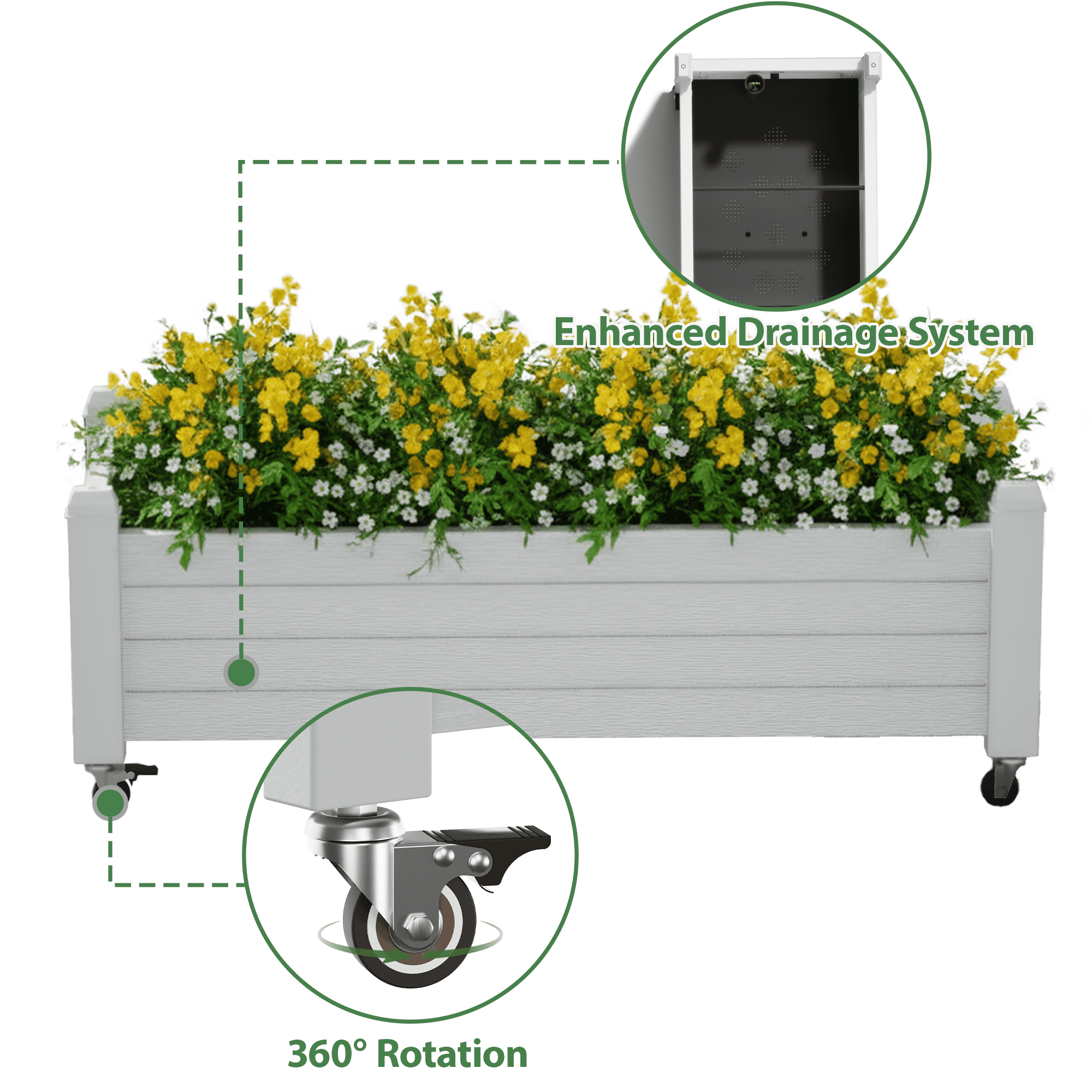 Bifanuo Durable Resin Raised Garden Bed, Plant Stand with Lockable Wheels for Flowers, Vegetables,Herbs- Perfect for Backyard, Patio, and Balcony(White)