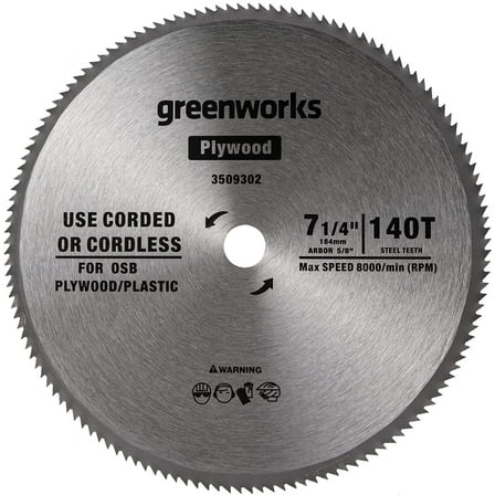 Greenworks 7-1/4 in. 140T Plywood Circular Saw Blade, 3509302