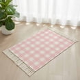 thumbnail image 3 of Pink Buffalo Plaid Bathroom Rug 2'x3', Farmhouse Pink White Checkered Low Profile Front Entryway Rug with Tassels, Woven Cotton Washable Kitchen Mat Carpet for Foyer Bedroom Back Door Decor, 3 of 9