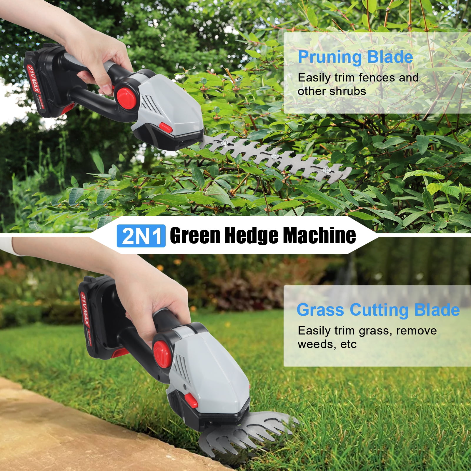 Worx Cordless 2-in-1 Hedge Trimmer & Grass Shear, with Retractable Extension Pole & 2 Batteries, 5-Angle Adjustable Head for Lawn, Shrub, Branch Trimming and Garden Yard Maintenance