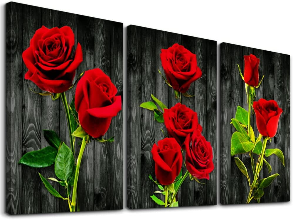 Floral Red Rose on Bed of Roses Abstract  CANVAS WALL ART Picture Print 