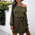 thumbnail image 2 of Fesfesfes Women Dress Casual Solid Long Sleeve Skew Collar Dress Fall Bandage Pullver Dress Plus Size $10, 2 of 8