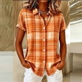 thumbnail image 3 of MLCDZ Plaid Shirts for Women Short Sleeve Button Down Collared Casual Loose Fit Summer Lightweight Breathable Beach Vacation Blouses, 3 of 6
