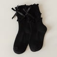 thumbnail image 3 of Girls Ribben Knit Ruffle Crew Socks Bow Decor Double Frilly Ankle Socks Soft Cotton Breathable Princess Long Sock, 3 of 4
