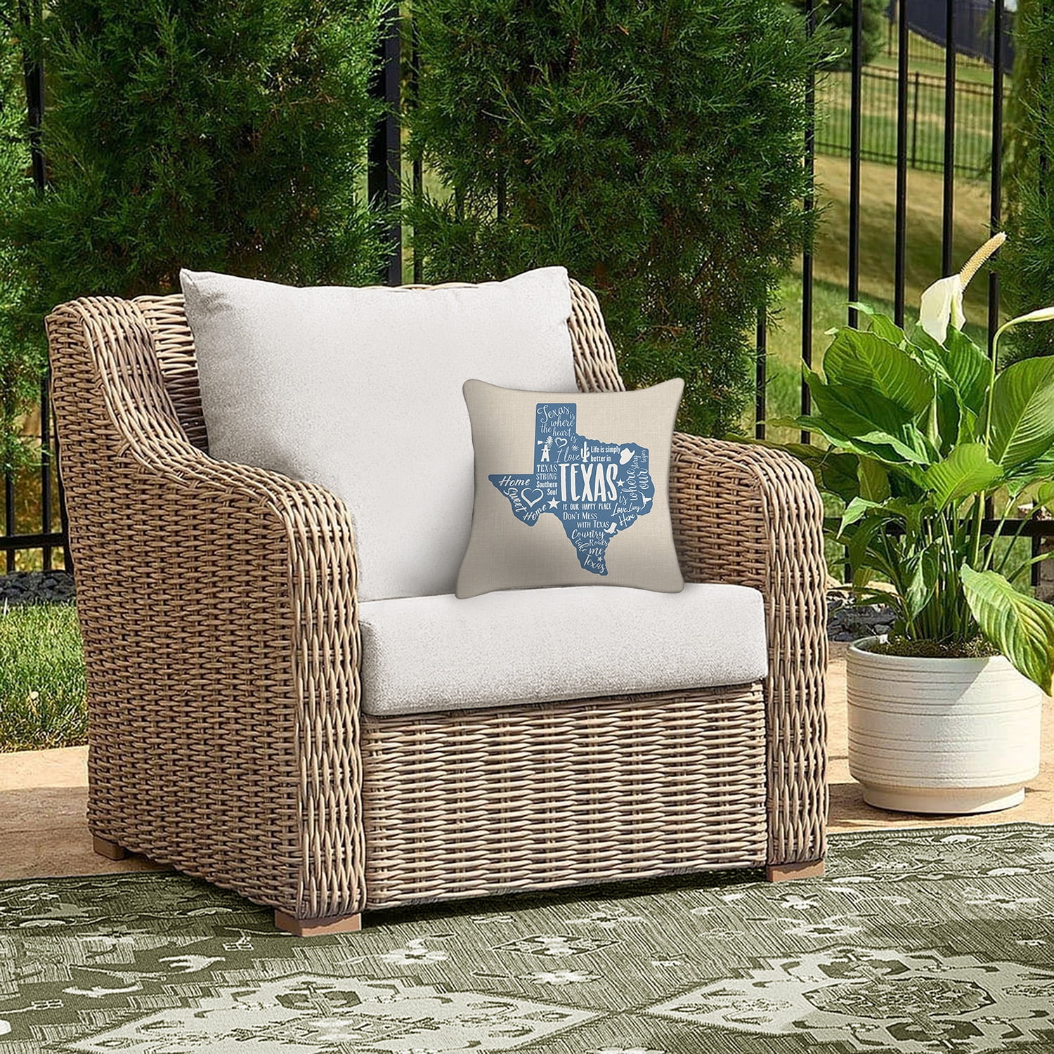 Mainstays 16 in x 16 in Texas Reversible Decorative Outdoor Throw Pillow, Beige/Blue
