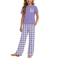 thumbnail image 2 of IFNWSV Summer Outfits for Girls 2 Piece Short Sleeve Checkered Loose Top and Elastic Waist Pants With Pockets Set Purple 7-8 Years, 2 of 7