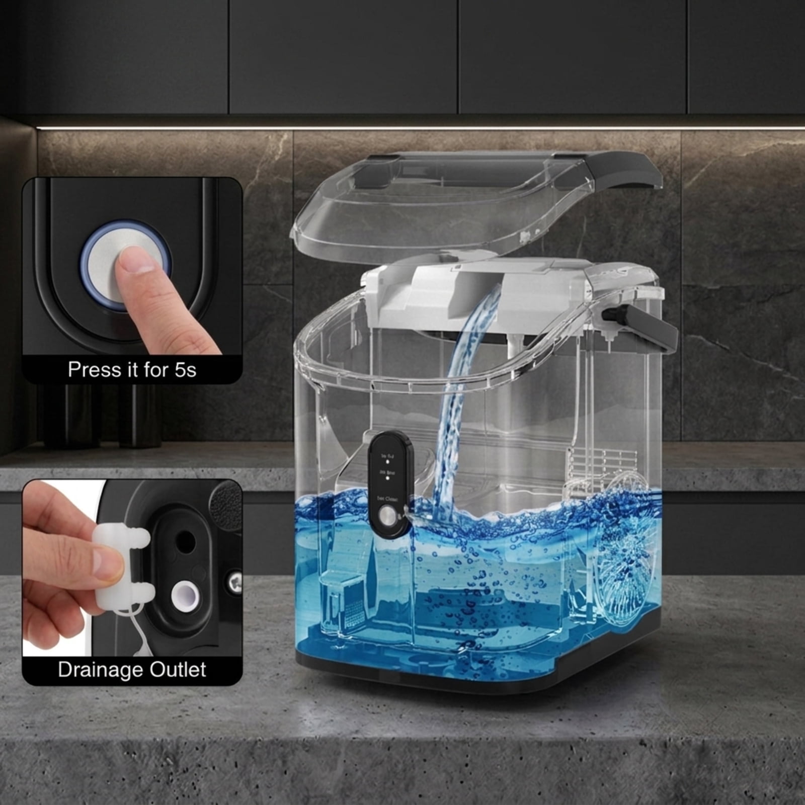 RUIE Nugget Ice Maker Countertop, Soft Chewable Pellet Ice Machine 34 lbs/Day for Home Kitchen Office Bar, Portable Ice Maker with Scoop, Black