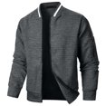 thumbnail image 2 of Qwertyu Men's Waffle Knit Bomber Jacket Long Sleeve Collared Full Zip Casual Jackets Fall Winter Coat with Pockets Dark Gray 3XL, 2 of 7