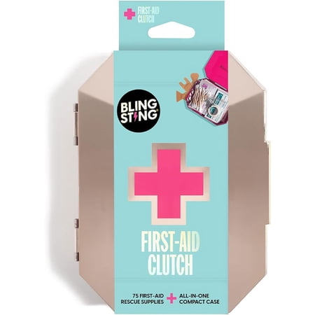 BLINGSTING First-Aid Clutch Kit - Compact Travel Case with 75 Safety Essentials First Aid Items - Rose Gold