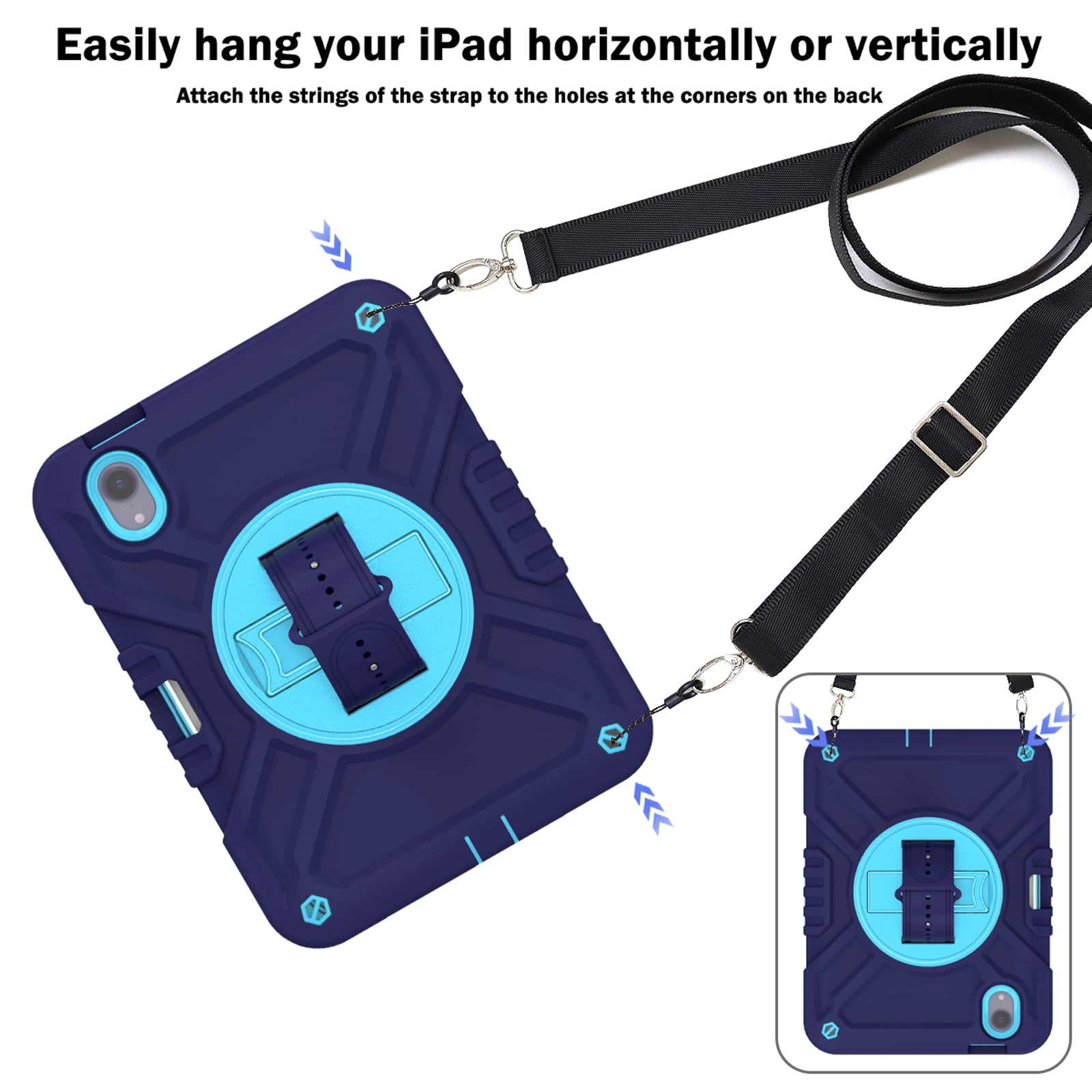 Dteck Case for iPad mini 7 (A17 Pro) 8.3 inch 2024/ iPad mini 6th Generation,Heavy Duty Rugged Drop Proof Shockproof Armor Case with Stand Pencil Holder Hand Strap Shoulder Strap,Navyblue