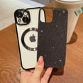 thumbnail image 4 of Compatible with iPhone 13 Magnetic Glitter Case, Luxury Plating Cute Bling Clear Phone Case, Compatible with MagSafe for Women Girls with Camera Protector Back Cover - Black, 4 of 9