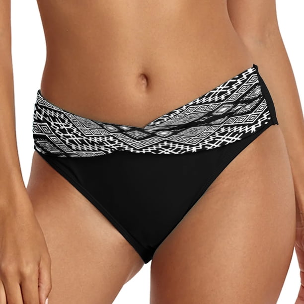 Gibobby Traje De Baño Mujer Pantalones cortos de baño para mujer Pantalones cortos de traje de baño de cintura alta con estampado étnico informal Pantalo(Negro,XL)