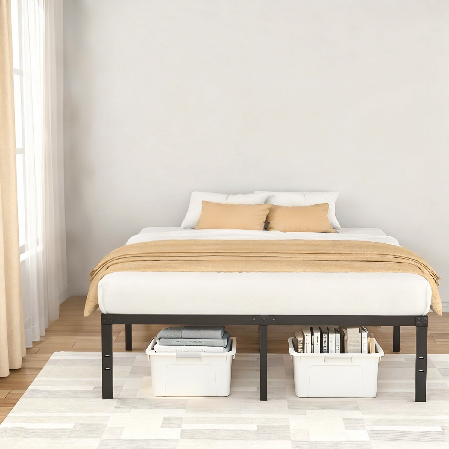VOLIX 16" Black HighProfile Metal Bed Frame Headboard Compatible Platform Bed Frame, Full