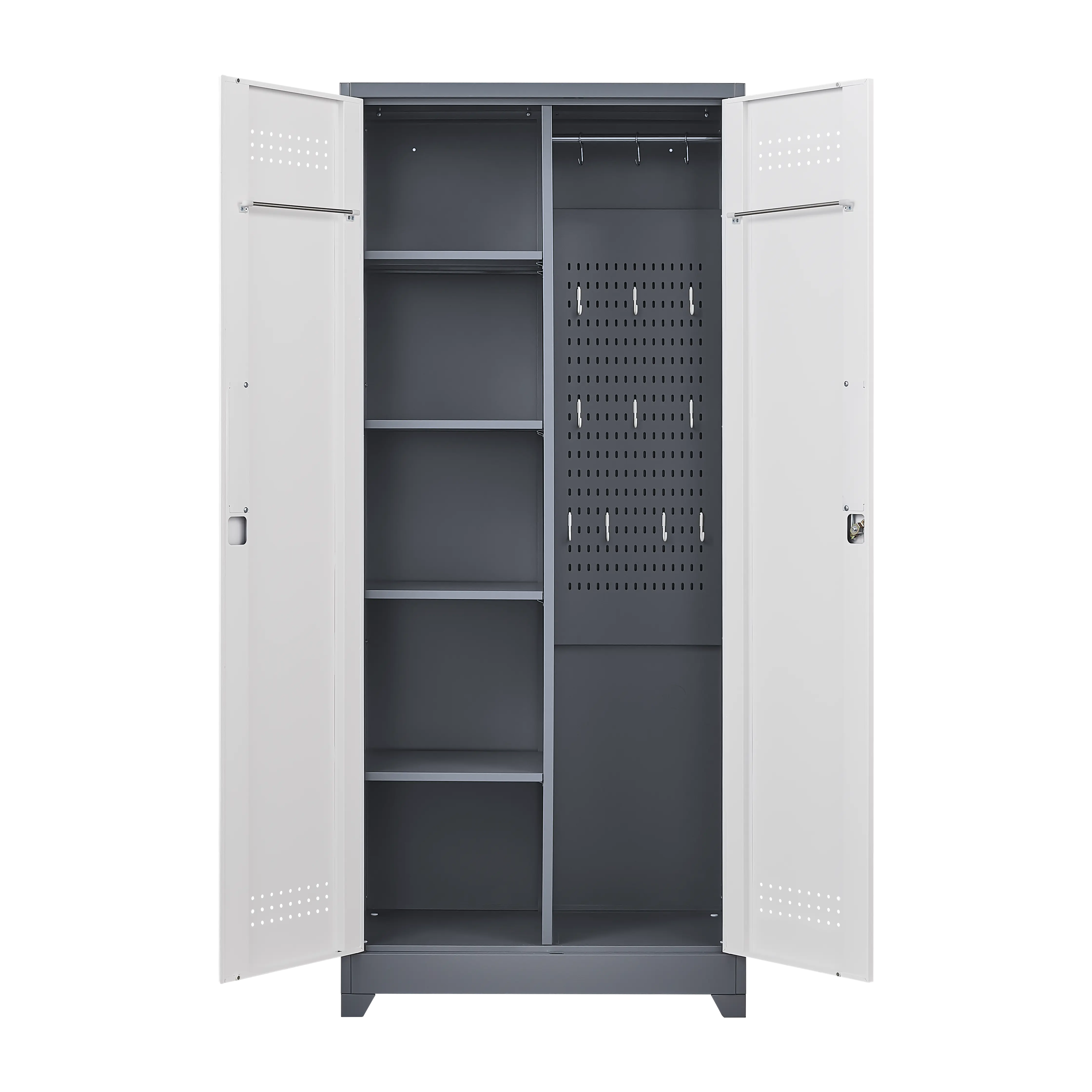 Aukfa 72" Metal Garage Storage Cabinets, Lockable Broom Closet Storage Cabinet with Shelves for Basement/Office/Laundry Room, White