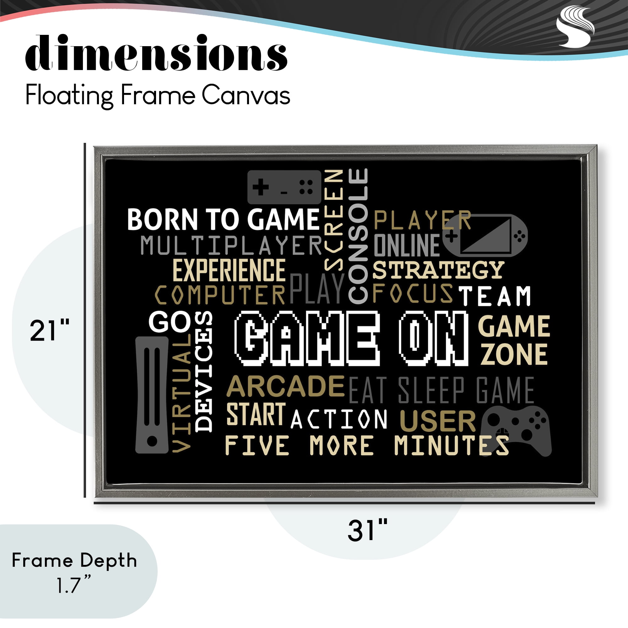 Stupell Industries Game On Gamer Typography Gray Framed Floater Canvas Wall Art, design by Kim Allen
