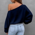 thumbnail image 4 of Sexlip Womens Off Shoulder Blouse Long Sleeve Puff Sleeve Design Satin Fabric Flowy Silhouette for Evening Occasions Blue L, 4 of 5