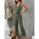 thumbnail image 3 of Women Deep V Neck Button Belted Jumpsuit Pure Color Fashionable Slimming Women Sleeveless Jumpsuit for Summer Green XXL, 3 of 6
