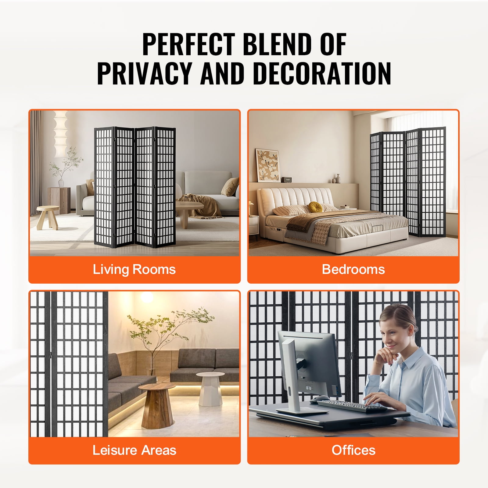 KFFKFF Partition Screen, Quadruple Panel Oriental Room Separator, Indoor Foldable Wooden Privacy Barrier, Portable Decorative Dividers, Ideal for Home Office, Dining Area, and Sleeping Quarters