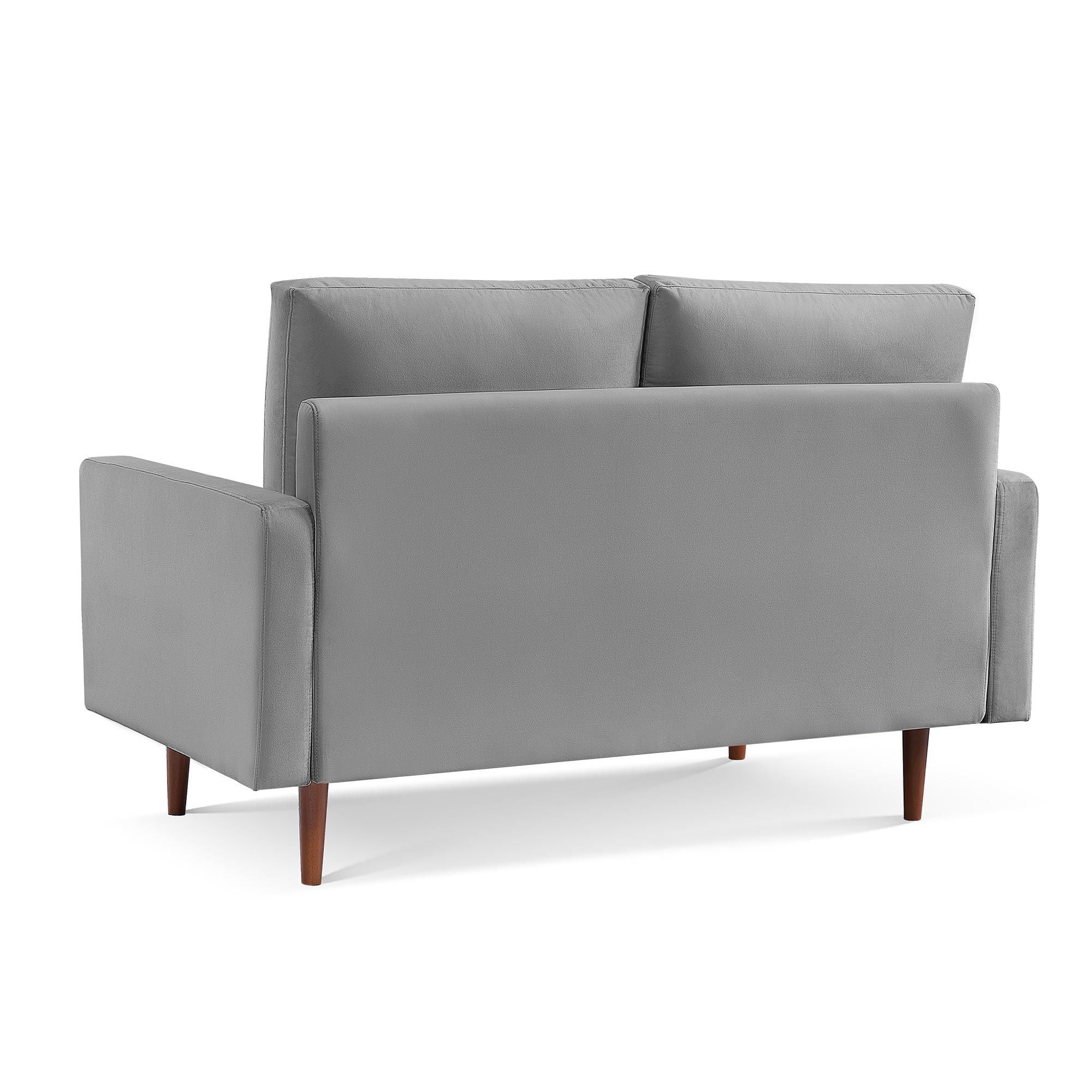 Lovelock 57" Mid-Century Modern Sofa Couch, Velvety Smooth Upholstered Loveseat with Wooden Legs, Suitable for Apartment, Dorm, Bedroom, Grey